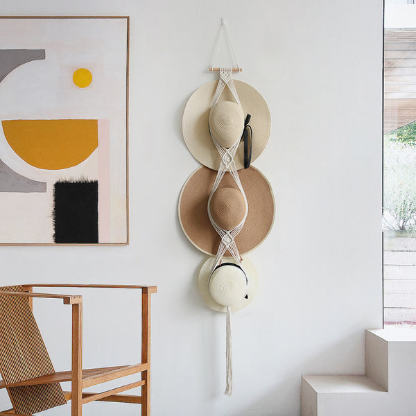 Handmade Linen Wall Hat Rack Boho Hanging Hat Organizer Decorative Wall Storage
