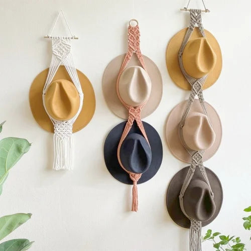 Handmade Linen Wall Hat Rack Boho Hanging Hat Organizer Decorative Wall Storage
