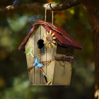 Hanging Decorative Bird House Rustic Garden Balcony Outdoor Nesting Shelter