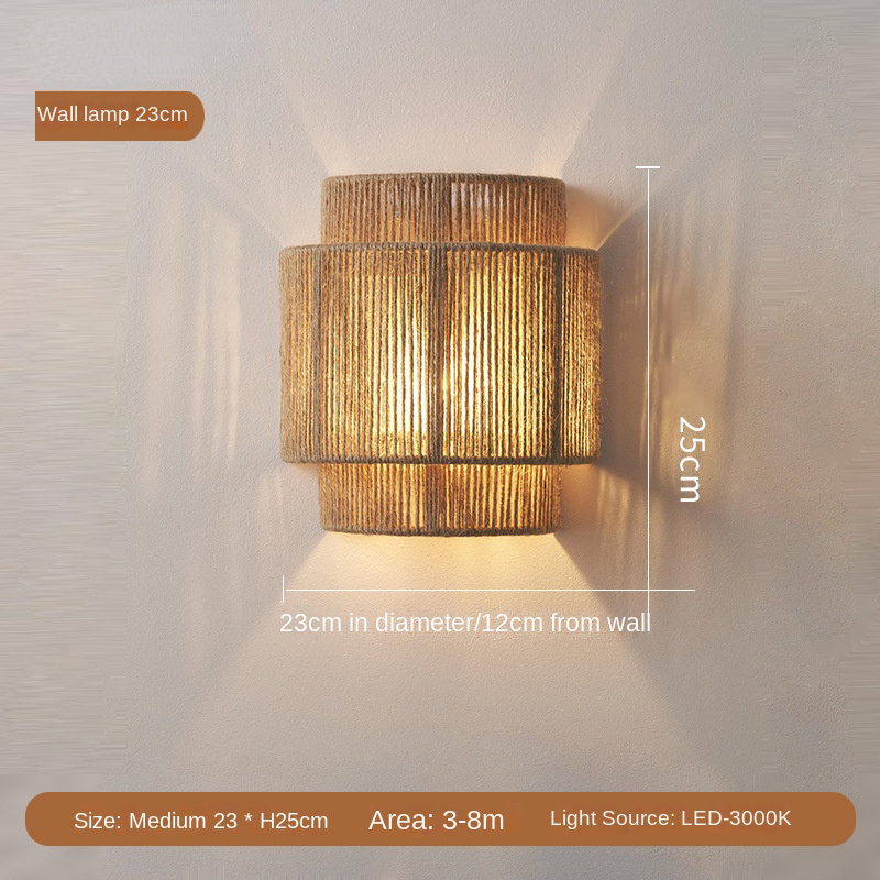 HempLume Bohemian Vintage Rattan Hemp Rope LED Wall Lamp