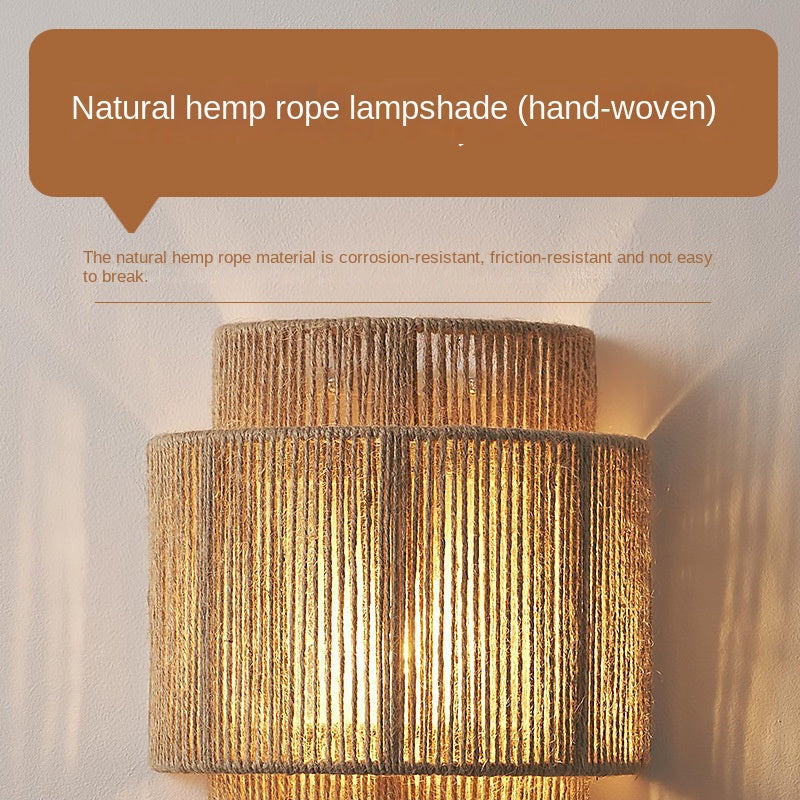 HempLume Bohemian Vintage Rattan Hemp Rope LED Wall Lamp