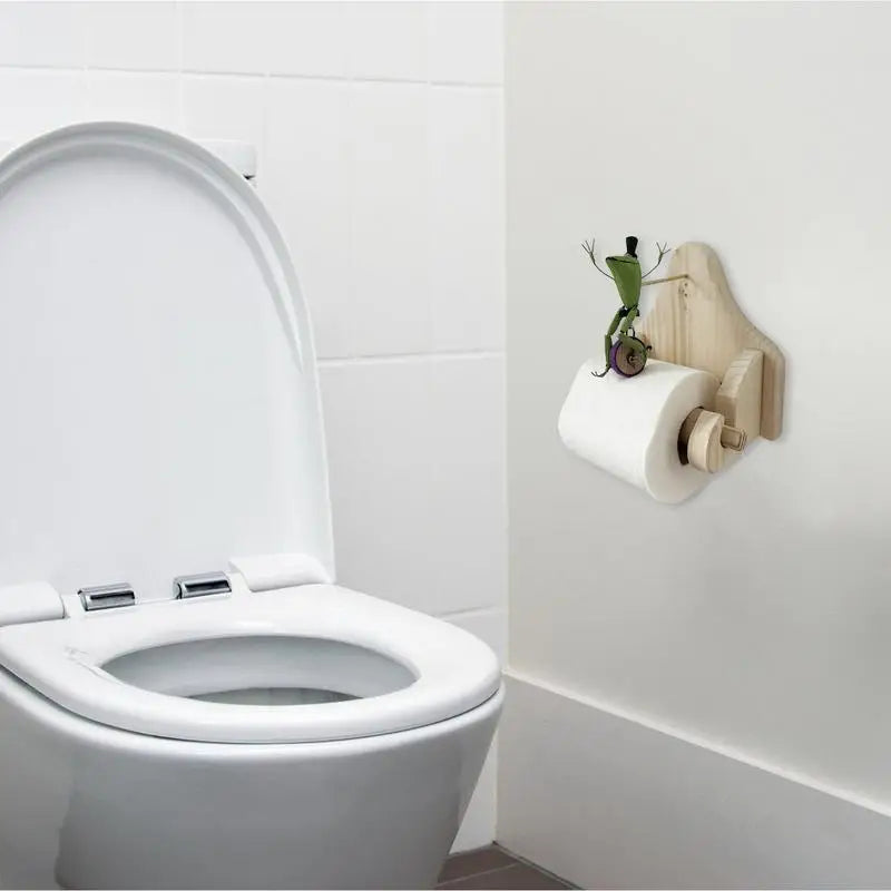 HoppyRoll Playful Frog Toilet Roll Holder Wooden Bathroom Decor
