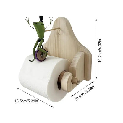 HoppyRoll Playful Frog Toilet Roll Holder Wooden Bathroom Decor