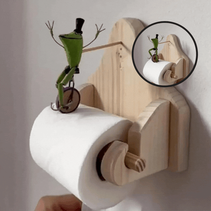 HoppyRoll Playful Frog Toilet Roll Holder Wooden Bathroom Decor
