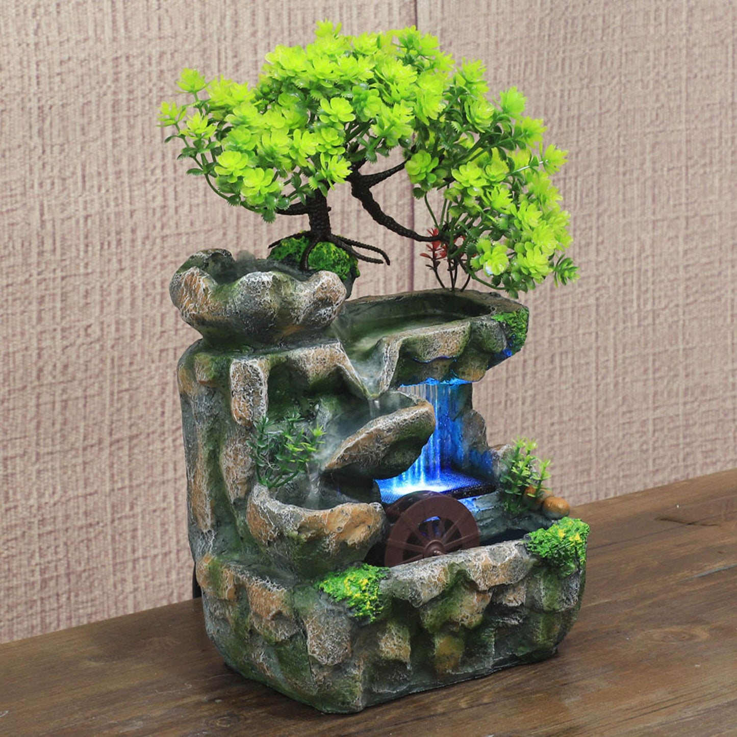 Indoor LED Water Fountain Bonsai Tabletop Waterfall Fountain Decorative Zen Relaxation Home Decor