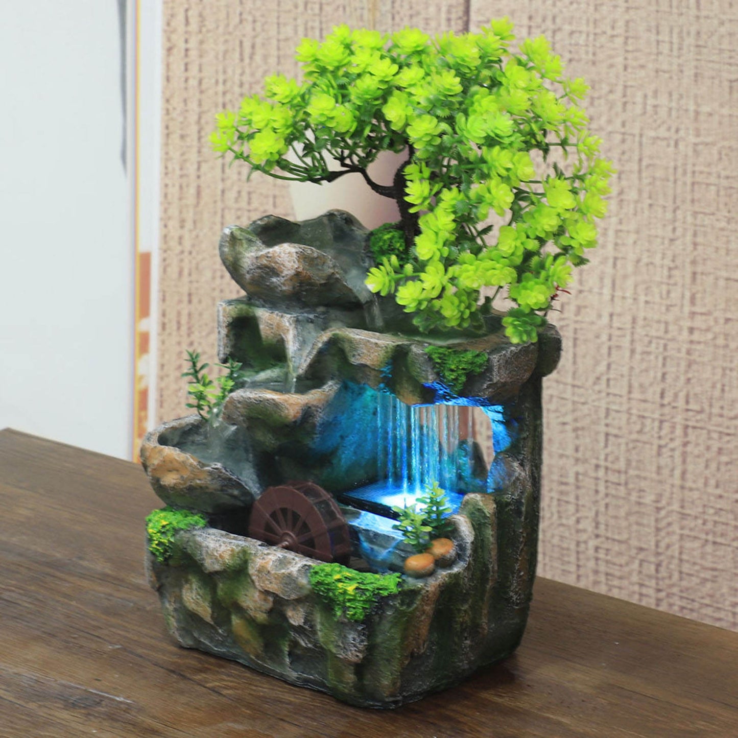 Indoor LED Water Fountain Bonsai Tabletop Waterfall Fountain Decorative Zen Relaxation Home Decor