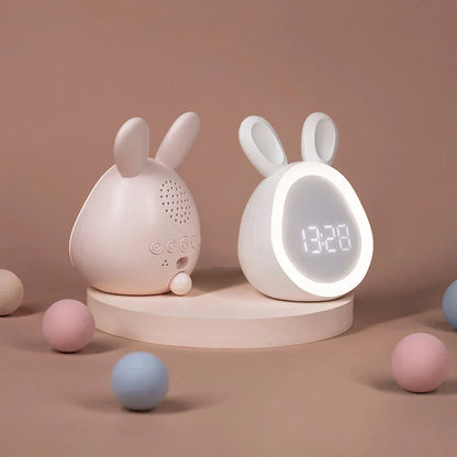 Kids Bunny Alarm Clock with Adjustable LED Night Light Cute Rabbit Bedside Lamp