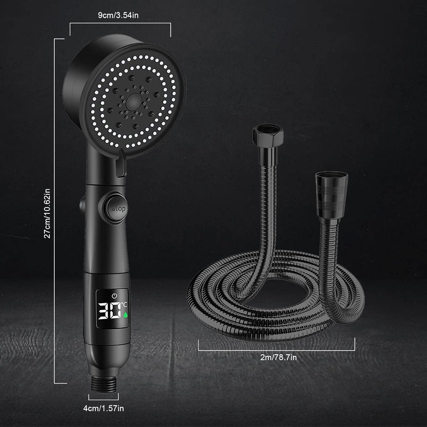 LCD Shower Head with Temperature Display High Pressure Adjustable Spray Modes