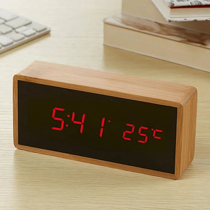LED Digital Alarm Clock Mirror Display Temperature and Date Modern Desk Clock