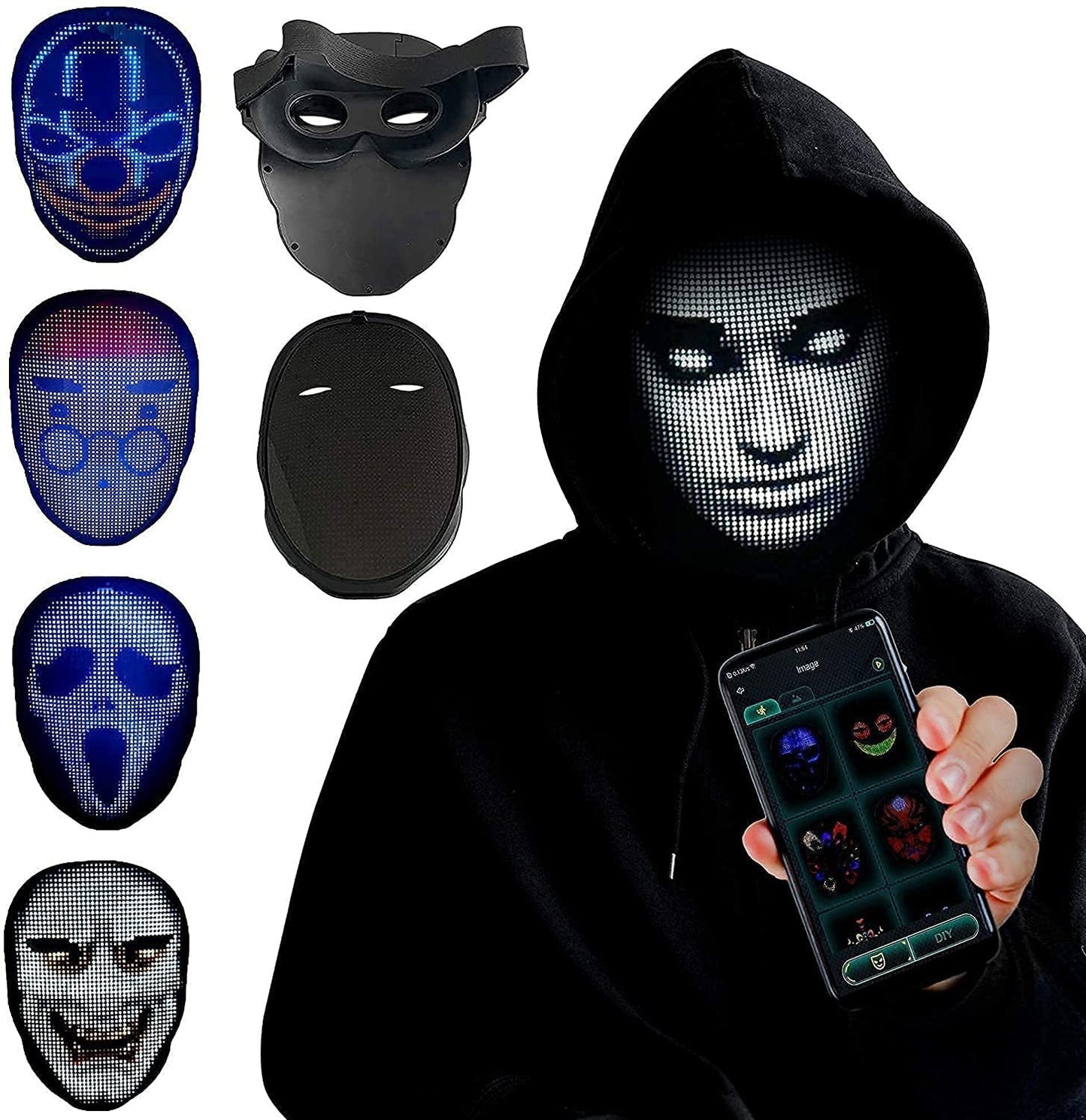 LED Face Mask for Halloween – Changing Face Light Mask, Rechargeable Party & Festival Accessory