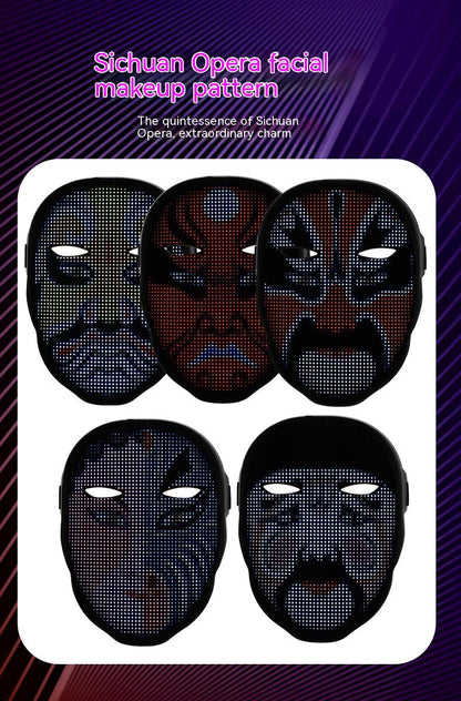 LED Face Mask for Halloween – Changing Face Light Mask, Rechargeable Party & Festival Accessory