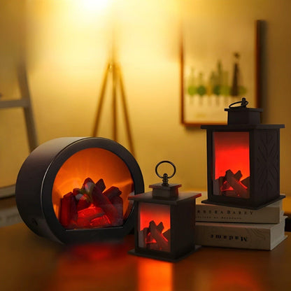 LED Flame Lantern Night Light Fireplace Effect Decorative Ambient Lamp