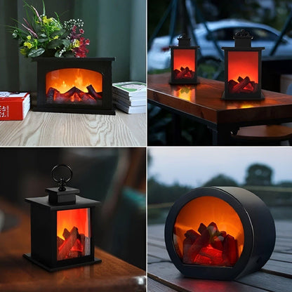 LED Flame Lantern Night Light Fireplace Effect Decorative Ambient Lamp