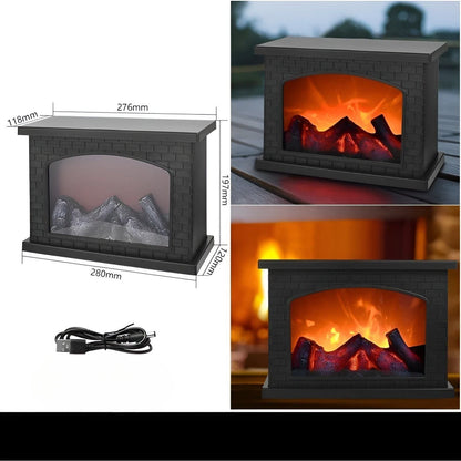 LED Flame Lantern Night Light Fireplace Effect Decorative Ambient Lamp