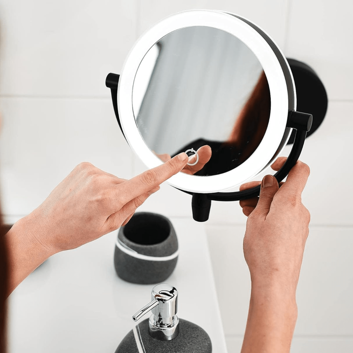 LED Makeup Mirror with Adjustable Lighting, Rechargeable and Compact Design