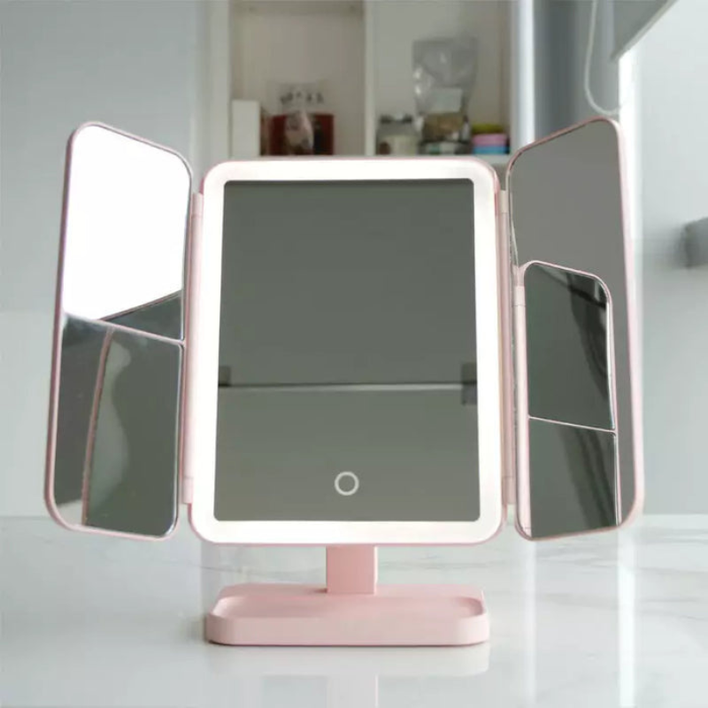 LED Makeup Mirror with Magnification Adjustable Light Storage Organizer
