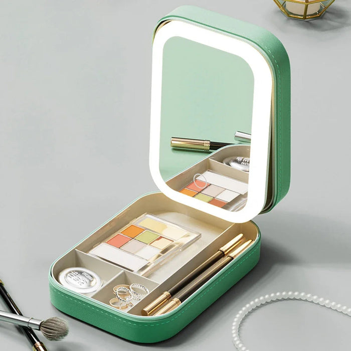 LED Makeup Mirror with Portable Case and Organised Storage Design