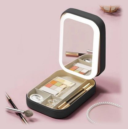 LED Makeup Mirror with Portable Case and Organised Storage Design