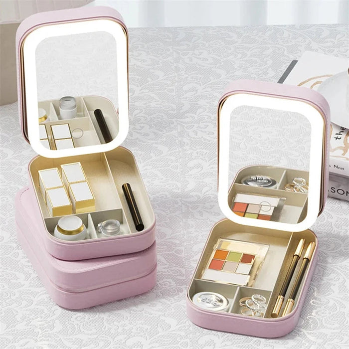 LED Makeup Mirror with Portable Case and Organised Storage Design