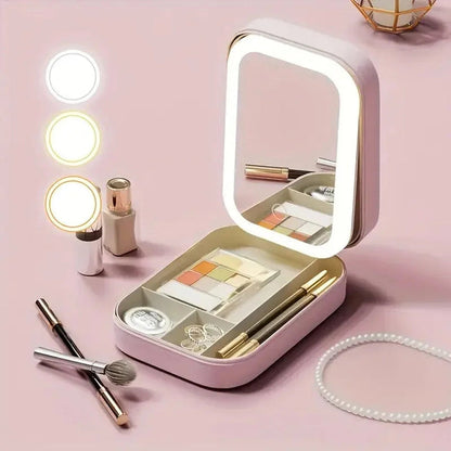 LED Makeup Mirror with Portable Case and Organised Storage Design