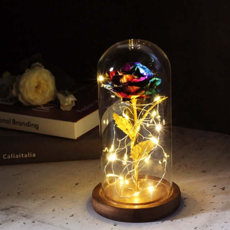 LED Rose Table Lamp Glass Dome Dual Power Decorative Light