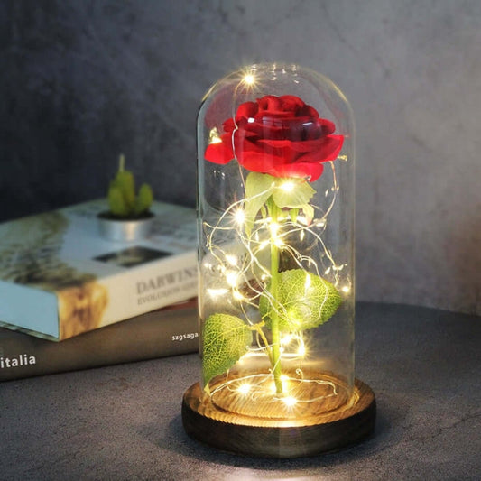 LED Rose Table Lamp Glass Dome Dual Power Decorative Light