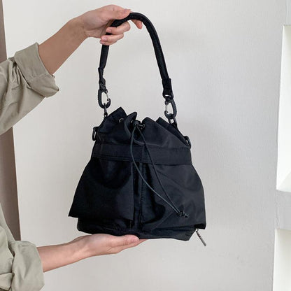 Large Capacity Drawstring Crossbody Shoulder Bag Multi Pocket Casual Messenger Bag Adjustable Strap