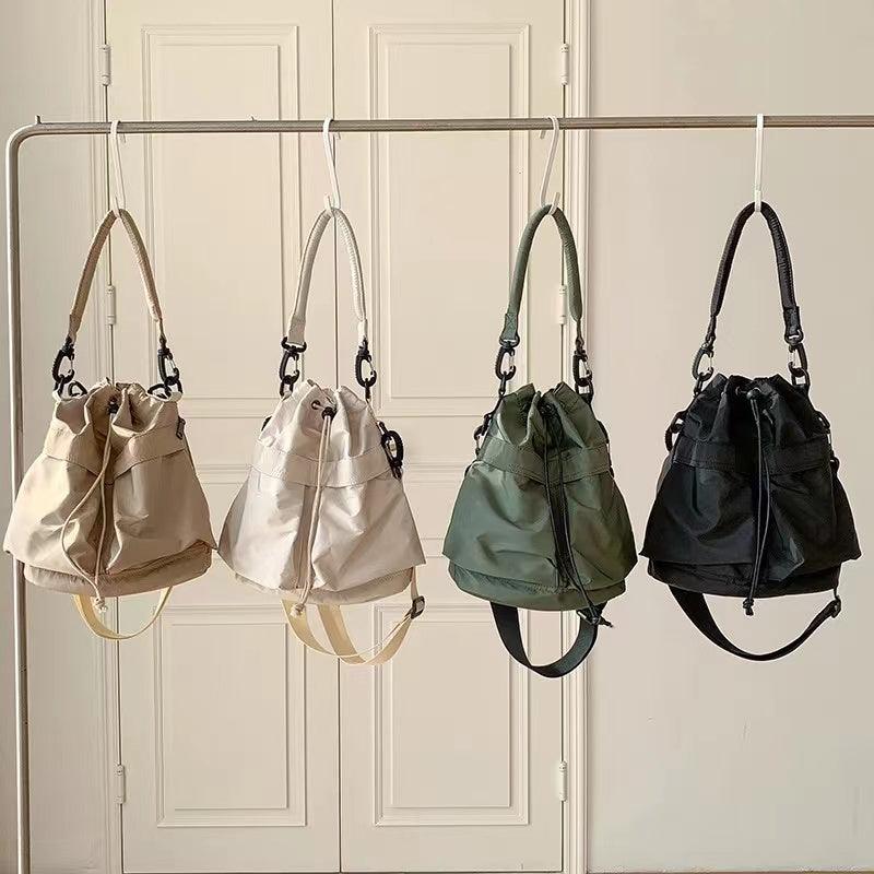 Large Capacity Drawstring Crossbody Shoulder Bag Multi Pocket Casual Messenger Bag Adjustable Strap