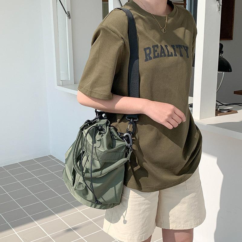 Large Capacity Drawstring Crossbody Shoulder Bag Multi Pocket Casual Messenger Bag Adjustable Strap