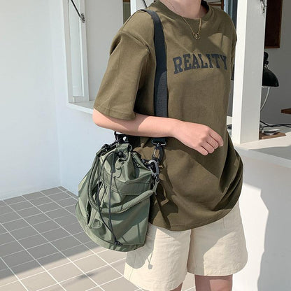 Large Capacity Drawstring Crossbody Shoulder Bag Multi Pocket Casual Messenger Bag Adjustable Strap