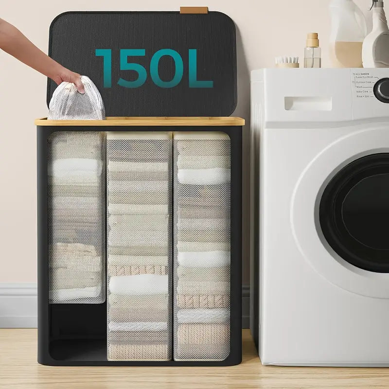 Large Laundry Hamper 150L Triple Compartment Organizer