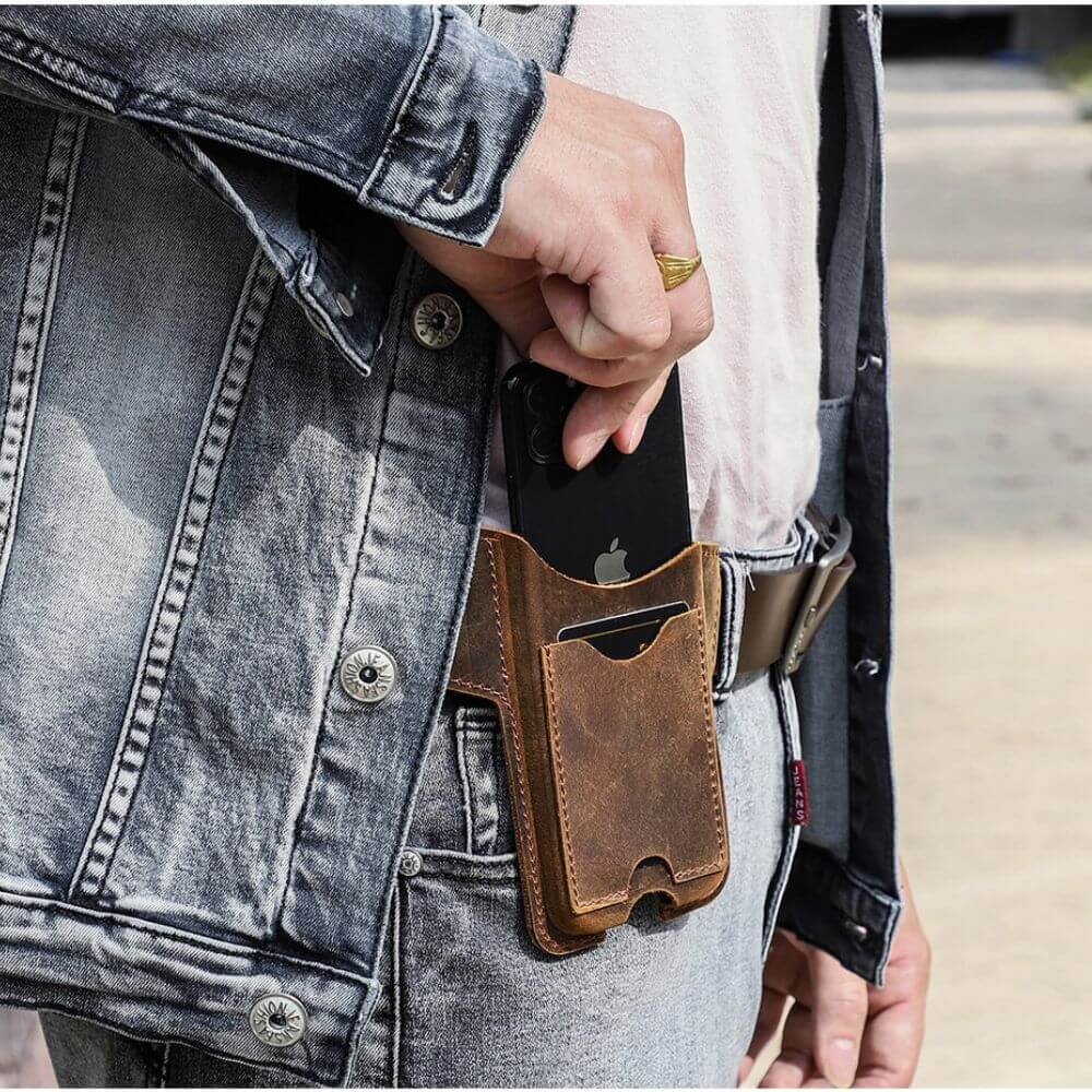 Leather Phone Belt Pouch Card Slot Protective Carry Case