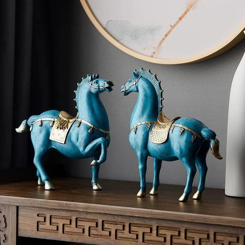 Living Room Horse Sculpture Elegant Resin Horse Statue Chinese Style Decor