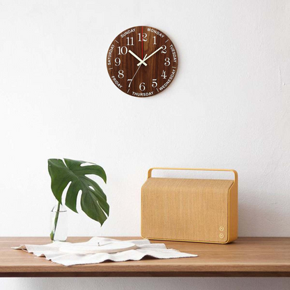 Luminous Wooden Wall Clock Glow Silent Quartz Round