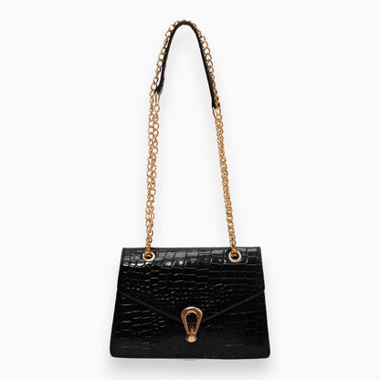Luxury Crocodile Pattern Crossbody Shoulder Bag Buckle Lock Handbag Adjustable Strap Elegant Purse