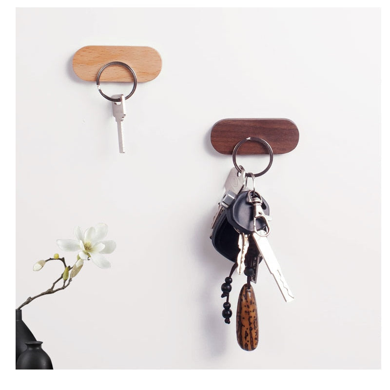 Magnetic Wooden Key Holder Wall Mount Strong Magnet Key Organizer Rack Self Adhesive Entryway Key Storage