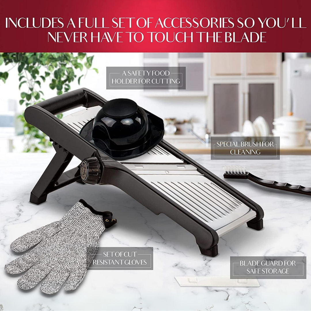 Mandoline Vegetable Slicer with Cut Resistant Gloves Stainless Steel Adjustable Food Cutter