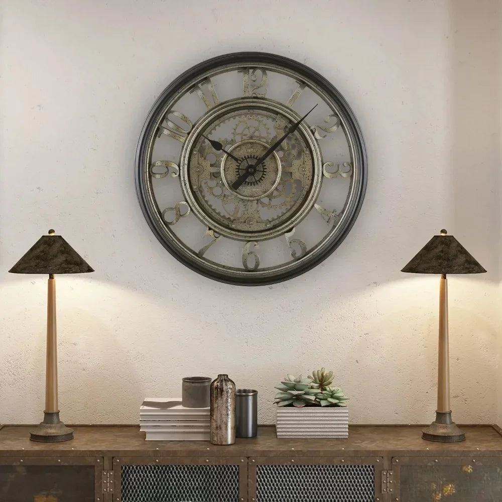 Metal Wall Clock with Arabic Numerals Rustic Decorative Wall Clock