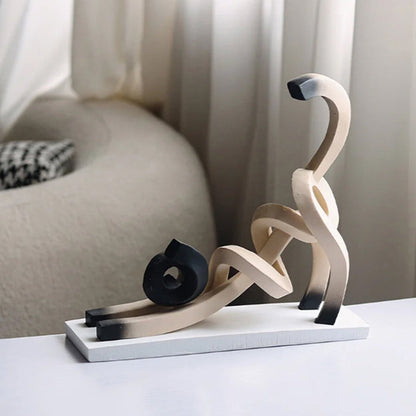 Minimalist Abstract Siamese Cat Sculpture Modern Home Decor Accent