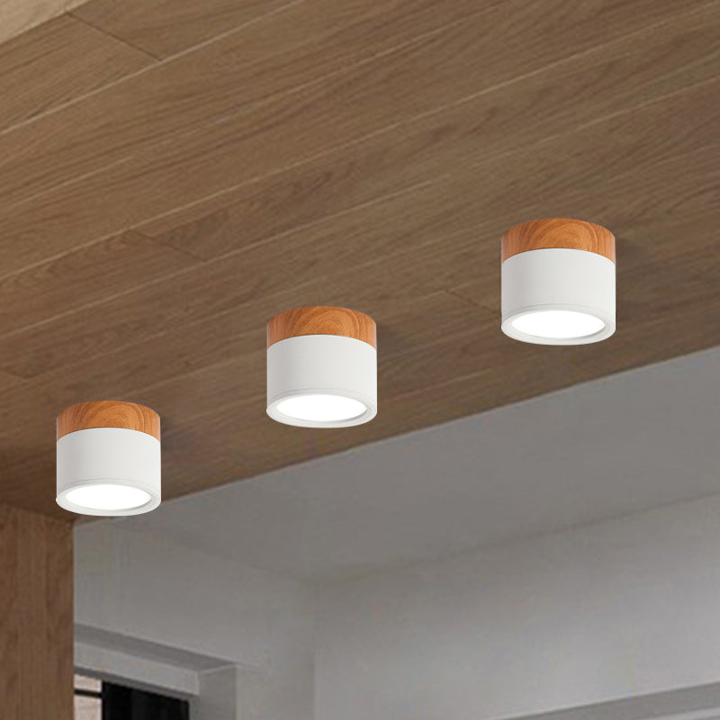 Modern Flush Mount Ceiling Light with LED Compact Wood Accent Ceiling Lamp
