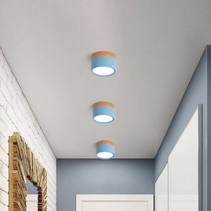 Modern Flush Mount Ceiling Light with LED Compact Wood Accent Ceiling Lamp