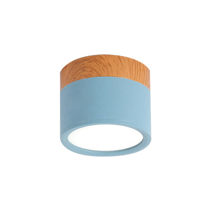 Modern Flush Mount Ceiling Light with LED Compact Wood Accent Ceiling Lamp