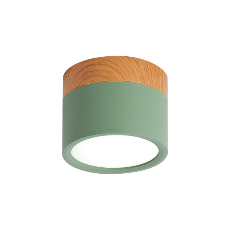 Modern Flush Mount Ceiling Light with LED Compact Wood Accent Ceiling Lamp