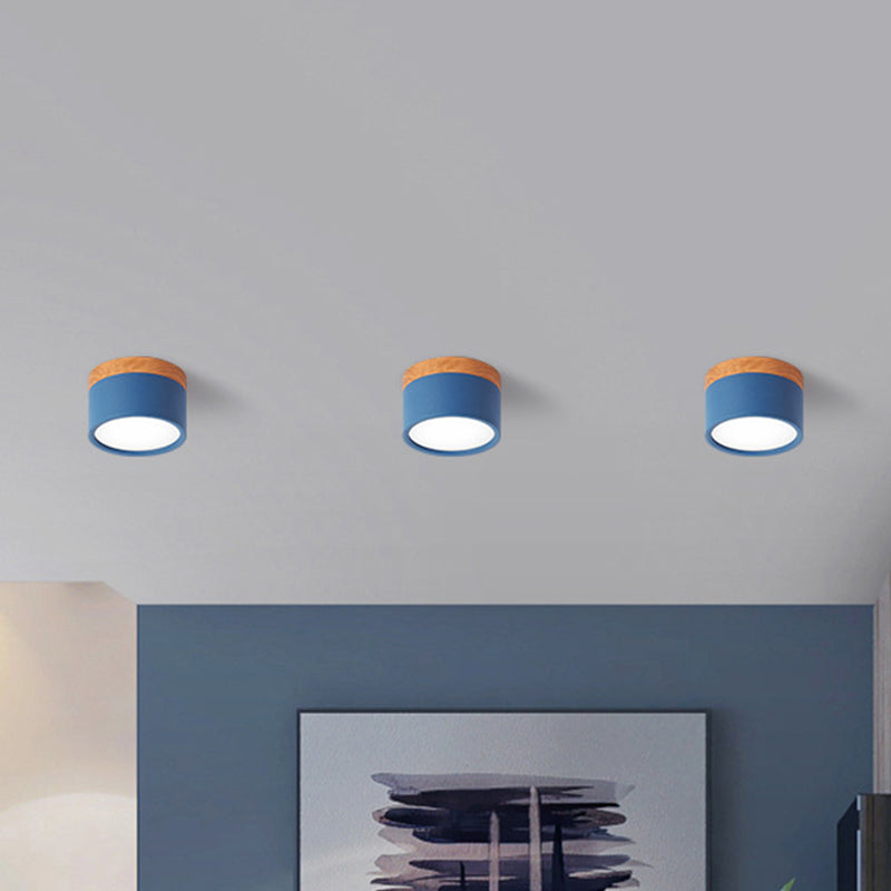 Modern Flush Mount Ceiling Light with LED Compact Wood Accent Ceiling Lamp
