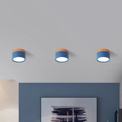 Modern Flush Mount Ceiling Light with LED Compact Wood Accent Ceiling Lamp