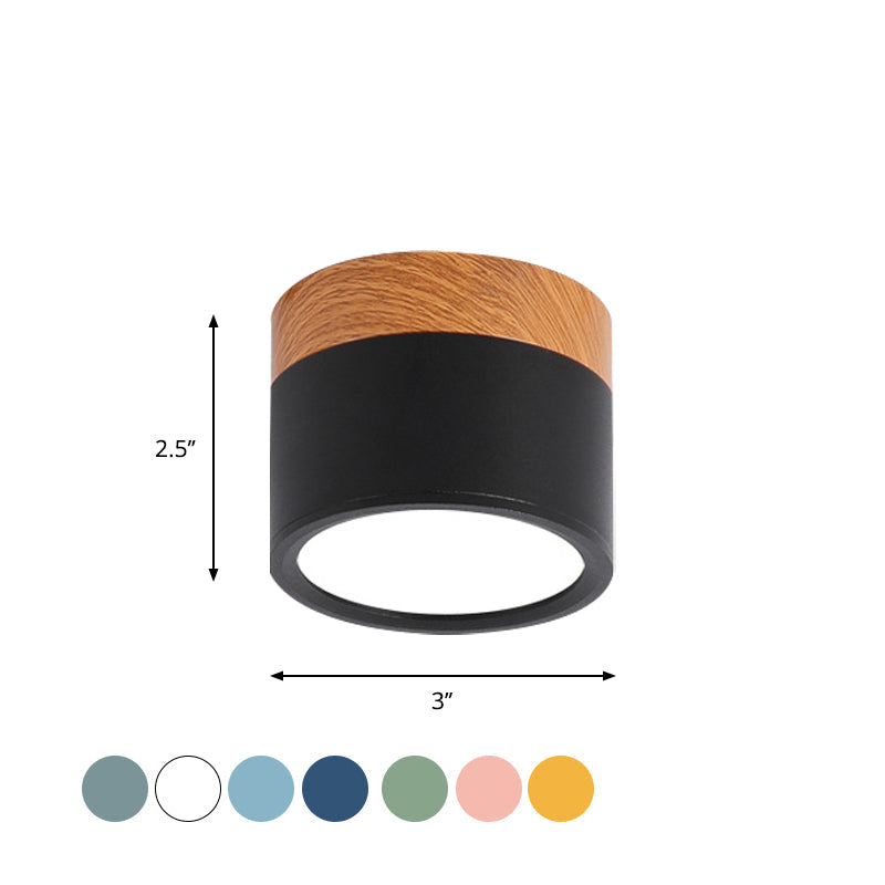 Modern Flush Mount Ceiling Light with LED Compact Wood Accent Ceiling Lamp