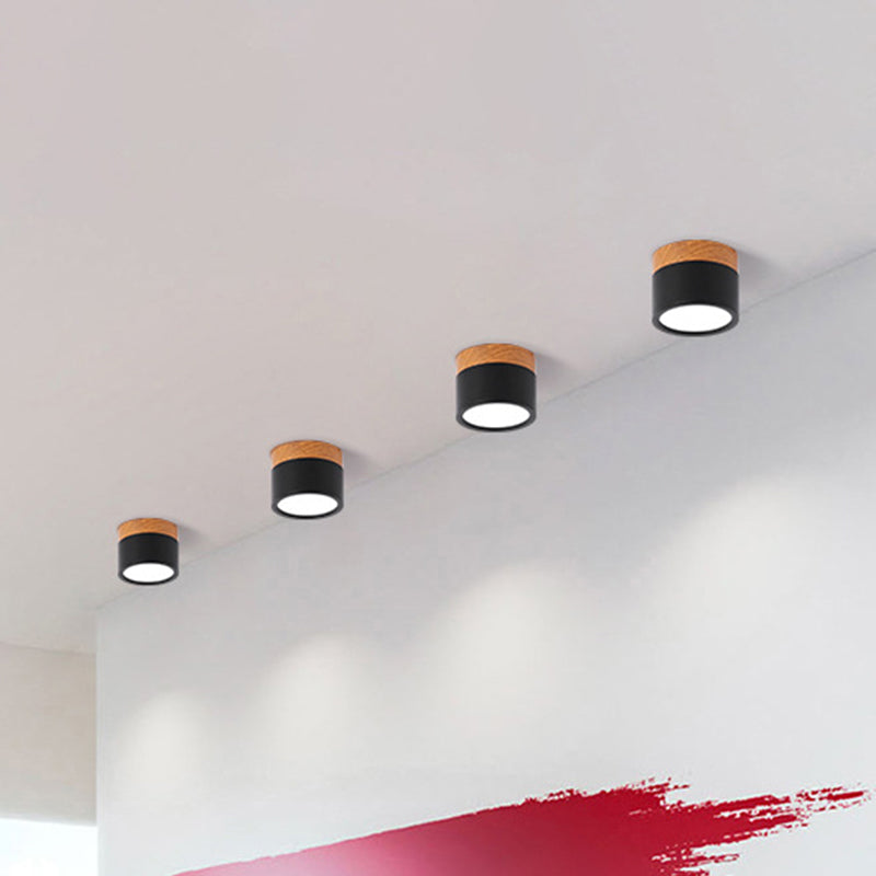 Modern Flush Mount Ceiling Light with LED Compact Wood Accent Ceiling Lamp