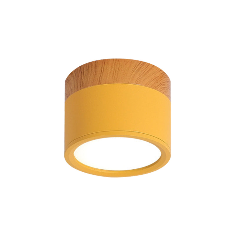 Modern Flush Mount Ceiling Light with LED Compact Wood Accent Ceiling Lamp