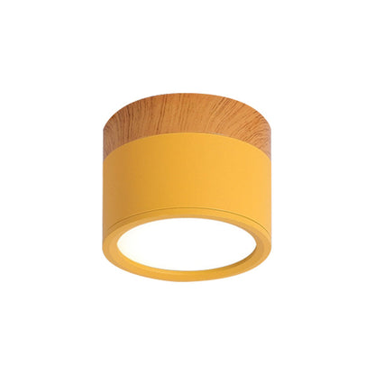 Modern Flush Mount Ceiling Light with LED Compact Wood Accent Ceiling Lamp