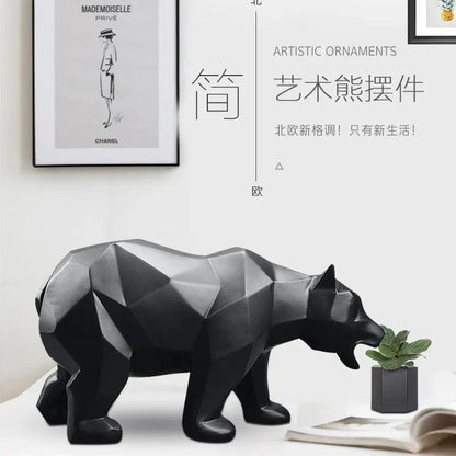 Modern Resin Sculpture Statue Geometric Black Bear Decorative Art Figure